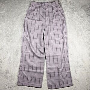Belle Pogue Sailor‎ Pants Womens M Purple Plaid Wide Leg High Waist NWT